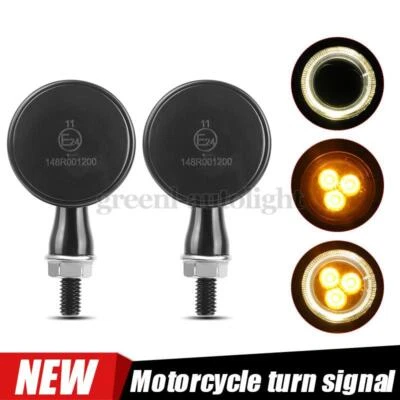 2X Motorcycle LED Turn Signal Light Amber White DRL Halo Blinker Indicator Smoke - Image 1 of 4