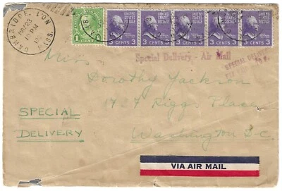 US Prexie  Sc# 807 (5) & 552 sent from Cambridge Town Special Delivery   . - Image 1 of 3