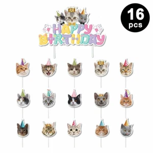 Pet Cat Theme Birthday Cake Cupcake Toppers 16pk | Cute Cat Cake Decorations - Picture 1 of 2