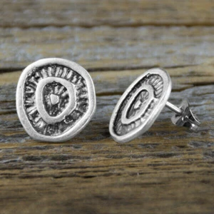 Pendientes de caracol fósil redondo antiguo plata joyería idea de regalo - Imagen 1 de 9