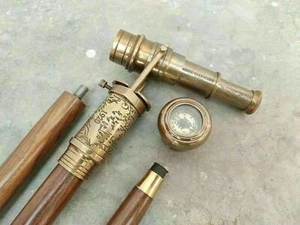 Walking Stick Cane DOLLOND LONDON Antique Telescope Handle & Compass - Picture 1 of 6