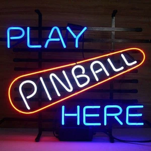 Play Pinball Here Neon Sign Light Game Room Wall Hanging Handcraft Gift 19"x15" - Picture 1 of 1