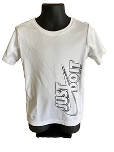 Nike Dri Fit Boys T-shirt Size 4 XS White Short Sleeve Just Do It Casual Top S/S - Picture 1 of 10