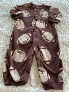 Carters Boys Brown Football Tough Guy Fleece Long Sleeve Romper 9 Months - Picture 1 of 6