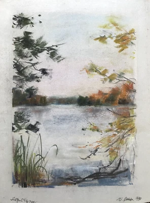 FRANZ EHMKE 1928-2018 DDR MALER °LIEPNITZSEE UFER HERBST 15.10.1990 PASTELL SIGN - Bild 1 von 4