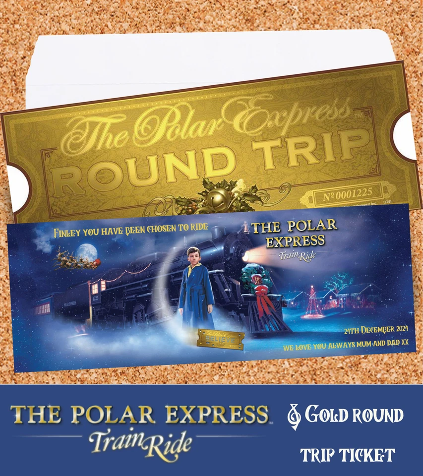 MEELEYMOO DESIGNS Personalised Polar Express Train Ride Ticket Voucher Christmas Keepsake Gift