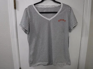 Marc New York Performance Womens White Striped V Neck Bonjour T Shirt Size Large - Picture 1 of 11