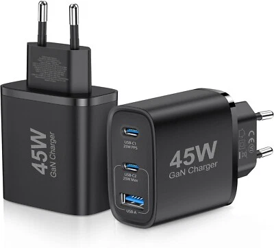 3-Port USB-C Schnelllader | 45W GAN | Kompatibel mit iPhone/Samsung - Bild 1 von 4