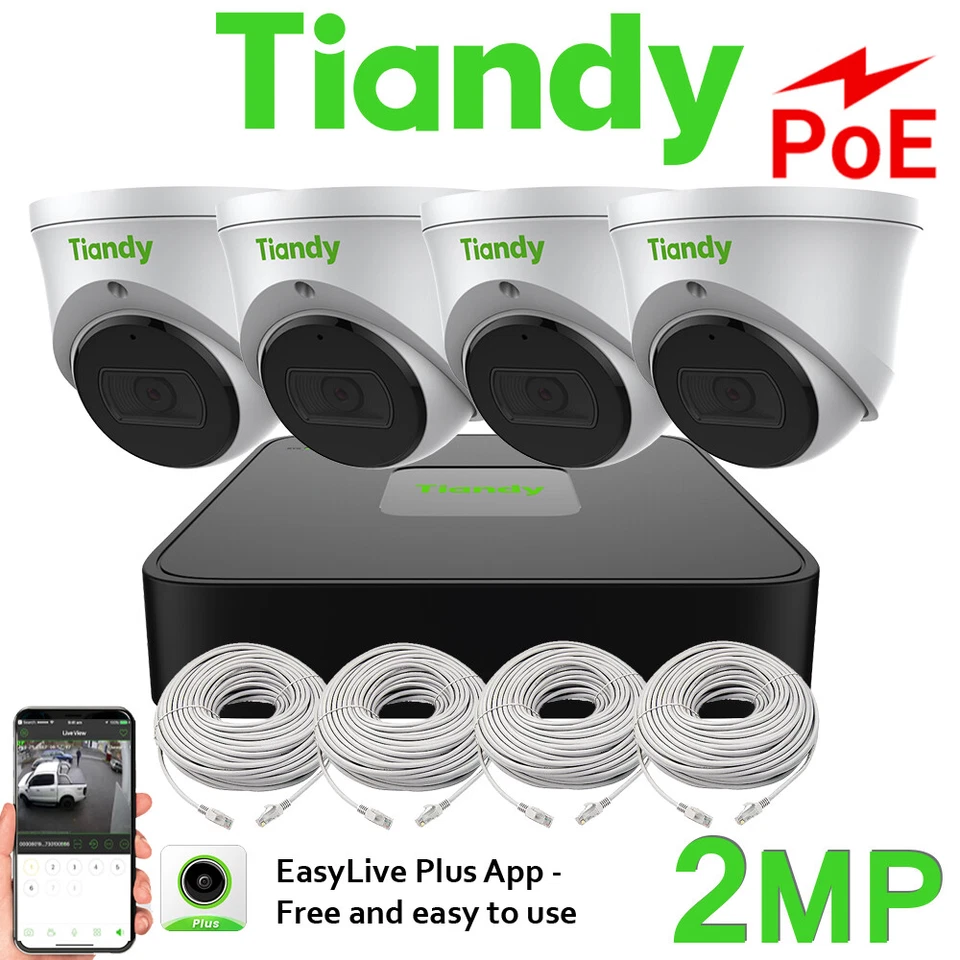 Tiandy 1080p CCTV System Security Camera H.265+ DVR Night Vision DIT Kit in Box - Image 1 of 3