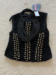 BALMAIN x H&M Women's BLACK & GOLD Sleeveless Rope Top (new with tags) - Picture 1 of 6