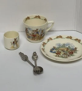 VTG Royal Doulton Bunnykins 5 Piece Set Tea & Juice Cups Saucer Spoon & Fork - Picture 1 of 17