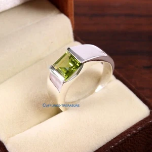 Natural Peridot Gemstone with 925 Sterling Silver  Ring For Men's #Z13 - Picture 1 of 4