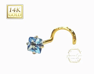 Aguamarina Natural Corte Princesa Oro 14K 20 GA Nariz Tachuela Calibre 20 Foto 1 de 4