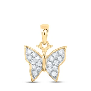 10kt Yellow Gold Womens Round Diamond Butterfly Pendant 1/20 Cttw - Picture 1 of 1