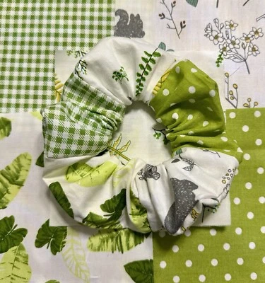 Зеленая лоскутная резинка для волос ручной работы - Изображение 1 из 2