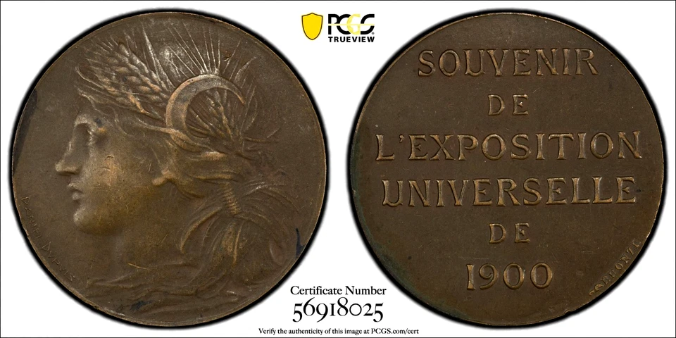 1900 Paris France Medal Exposition Universelle AE BN PCGS AU 58 - Image 1 of 3
