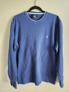 Polo Ralph Lauren Long Sleeve mens XL Blue Thermal Waffle Knit Shirt White Pony - Picture 1 of 5