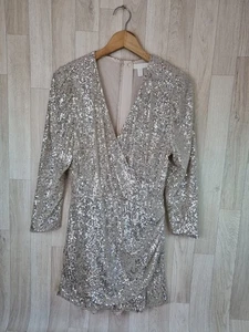 H&M Playsuit champagner gold Pailletten glitzernd - Weihnachten Party Outfit UK 10 glitzernd - Bild 1 von 6
