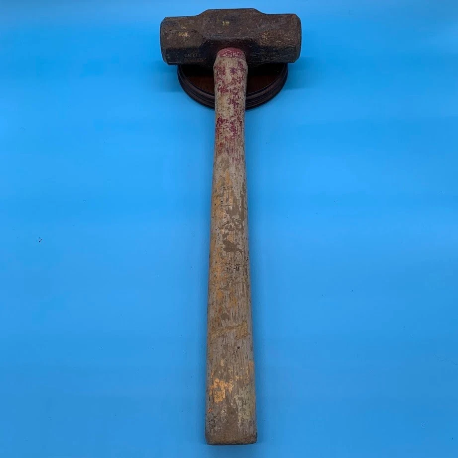 Martillo de trineo vintage de plomada de 4 lb mango de madera rojo original Foto 1 de 4