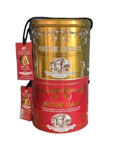 X2 TINS Lazzaroni Chiostro Di Saronno Panettone Classico Tin 1KG Size Red & Gold - Picture 1 of 9