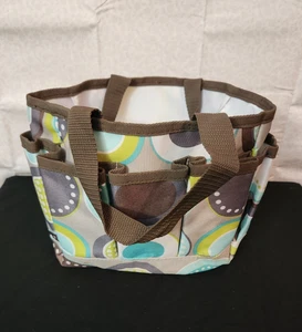 Thirty-One Mini Utility Tote Caddy Organizer Minty Chip Circles w/ handles pocke - Picture 1 of 4