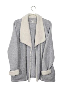 L.L. Bean Damen Strickjacke Pullover Gr. L grau weiß offene Fronttaschen Baumwolle - Bild 1 von 9