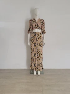 BA&SH (3) "Dame" Anzug Set UK 10 12 EU 38 40 Abstrakt Weites Bein Hose Wickel Top - Bild 1 von 18