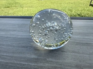 Vtg MCM Collectible Clear Glass Sphere Orb with Bubbles Art Glass Paperweight 3" - Picture 1 of 2