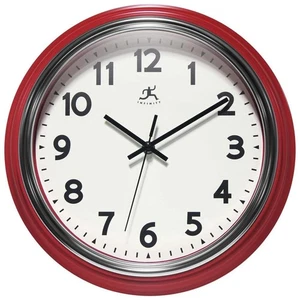 Wall Clock 12 in. Round Red Classic Vintage-Style Glass Cover Silent Movement - Picture 1 of 8