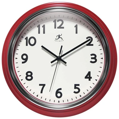 Wall Clock 12 in. Round Red Classic Vintage-Style Glass Cover Silent Movement - Image 1 of 4