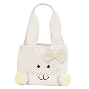 Easter Basket Easter Bunny Basket, Cute Fluffy Bag with Foldable Ears, 7-White - Picture 1 of 8