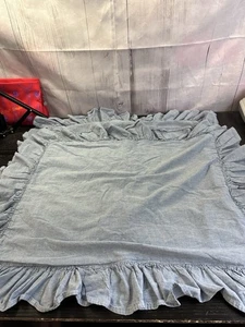Vintage Ralph Lauren Blue Stonewashed Denim Ruffle Edge Standard Pillow Sham Set - Bild 1 von 9
