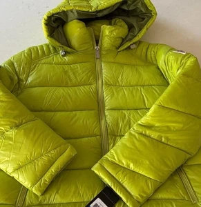 GUESS lindgrüne gefütterte Winterjacke mit Kapuze Reißverschluss vorne Damen L 220MP304 Neu mit Etikett - Bild 1 von 9