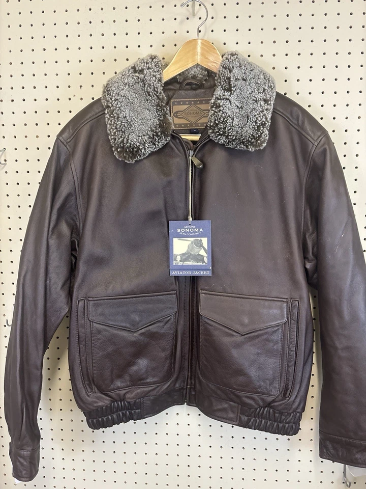 Совершенно новый Sonoma кожи Bomber куртка мужская большой стриженный мех воротник - Изображение 1 из 4