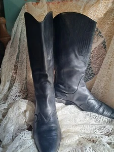 Nine West 1990's All Leather Black Cowboy Boots, Size 10M, IN Ex-Cond - Picture 1 of 6