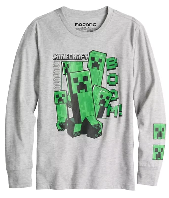 Minecraft ☆ Big Boys' Creeper Long Sleeve T-shirt ☆ Sizes S-XL - Image 1 of 3