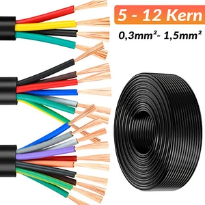 Flexibel Stromkabel 0,3 - 1,5mm² Kabel 5-6-7-8-10-12 adrig Elektroleitung per m - Picture 1 of 30