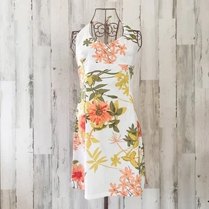 Vintage Y2K Tropical Floral Mini Sundress L Halter Summer Vacation Costal - Picture 1 of 6