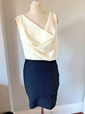 Vestido de cóctel elástico envolvente sin mangas negro 36" pecho drapeado delantero V espalda abierta Foto 1 de 4