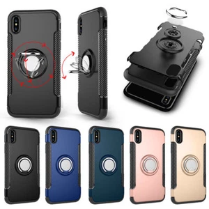 Funda trasera rígida trasera rígida delgada suave para iPhone Xr Xs Max anillo giratorio 360° - Imagen 1 de 37