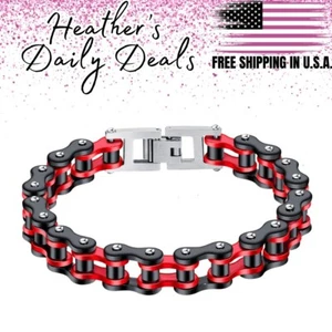 Anklet Wrist Red Black Stainless Steel Bike Chain Motorcycle Biker Bracelet Band - Picture 1 of 2