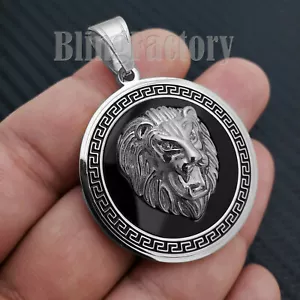 HIP HOP ICED BUST DOWN SILVER LION HEAD MEDALLION STAINLESS STEEL CHARM PENDANT - Picture 1 of 4