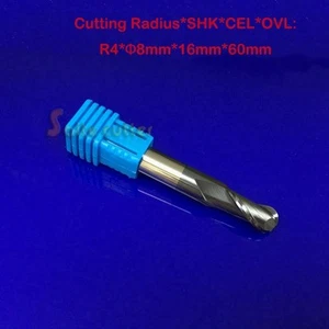 HRC55 R4*8*16*60mm 2F milling end mill 2 Flute Carbide Ball nose CNC router bit - Picture 1 of 1