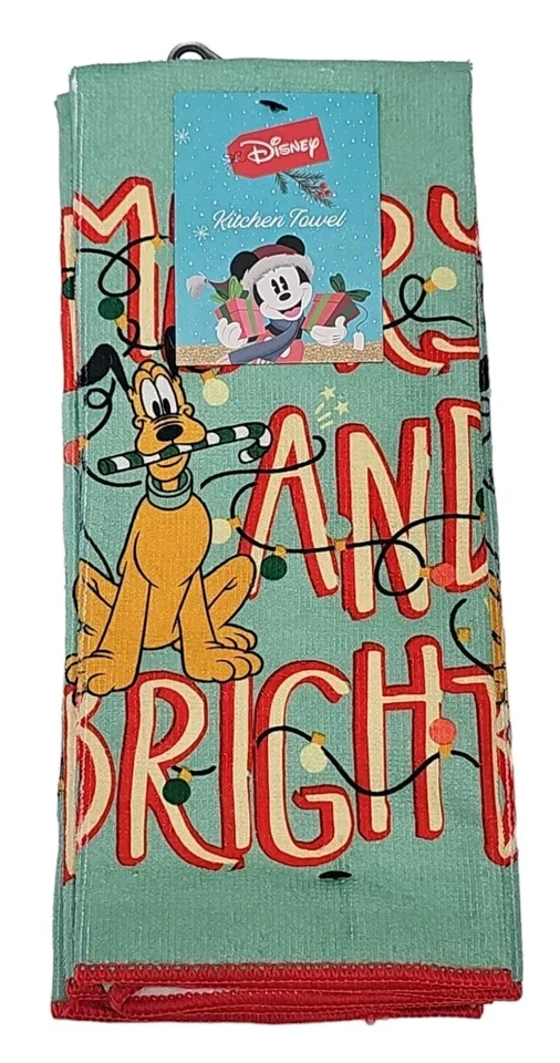 Disney Mickey Mouse Christmas Holiday Kitchen Towel Happy Holidays