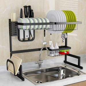 Metal Over Sink Dish Drying Rack Kitchen Adjustable Large Drain Strainer Basket - Picture 1 of 15