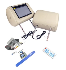 Pair Of 7" Universal Beige Leather Head Rest DVD Players RRP $1900 HSTOAAA-H24A - Picture 1 of 4