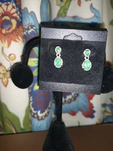 Beautiful Socoto Emerald Dangle Earrings/Plat/Sterling Silver, TCW=1.75 carats - Picture 1 of 6