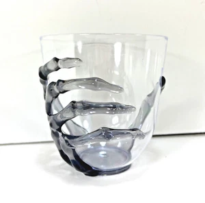NEW Halloween SKELETON HAND STEMLESS WINE GLASS Acrylic Cup 14.5oz Clear BLACK - Picture 1 of 7