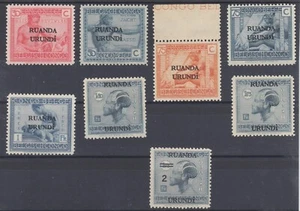 Ruanda Urundi Sc 12/36 MNH. 1924-1931 8 diff Belgian Congo issues w/ Overprints - Picture 1 of 1