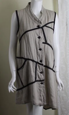Vestido túnica colete jaqueta CYNTHIA ASHBY tamanho XS corrida P M modernista linho natural - Imagem 1 de 4